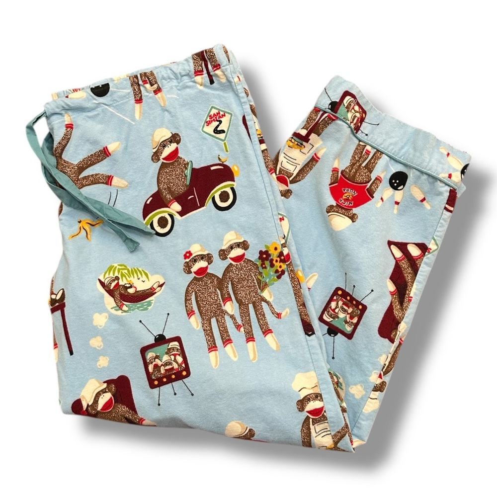 Nick & Nora Blue Sock Monkeys Pajamas Sleepwear Womens XXL - Picture 6 of 11